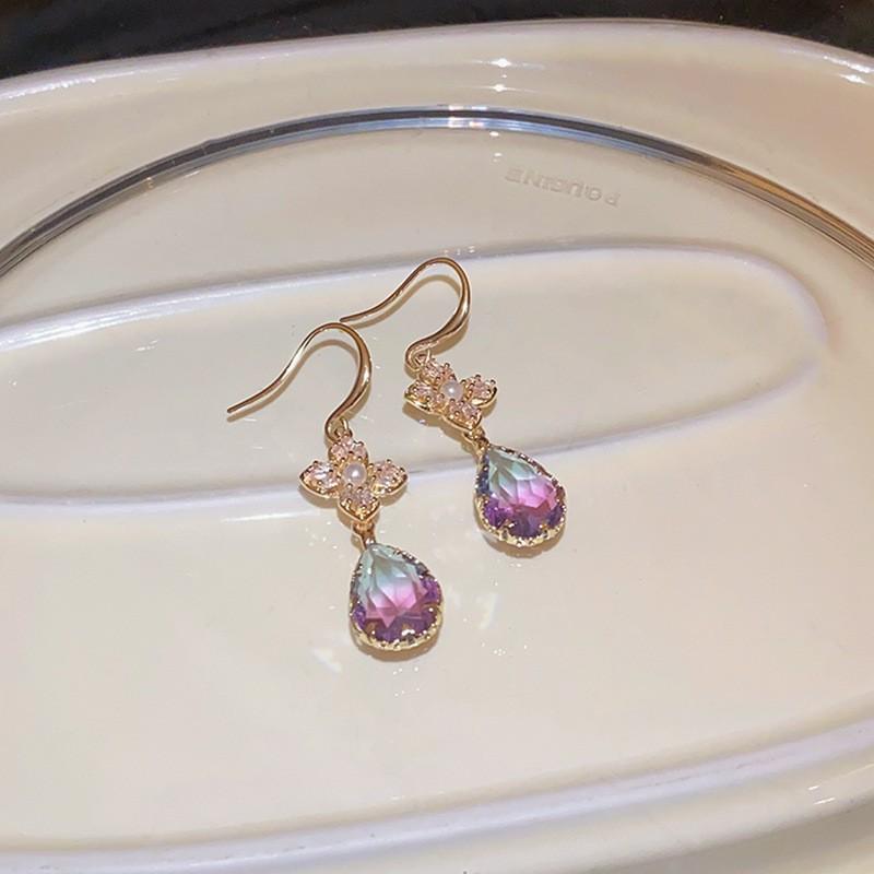GemChic Women's Earrings Ear Stud Needle Embed Zircon Flower Drops Tassel Earrings Sweet Exquisite Earrings Birthday Christmas Jewelry Gift