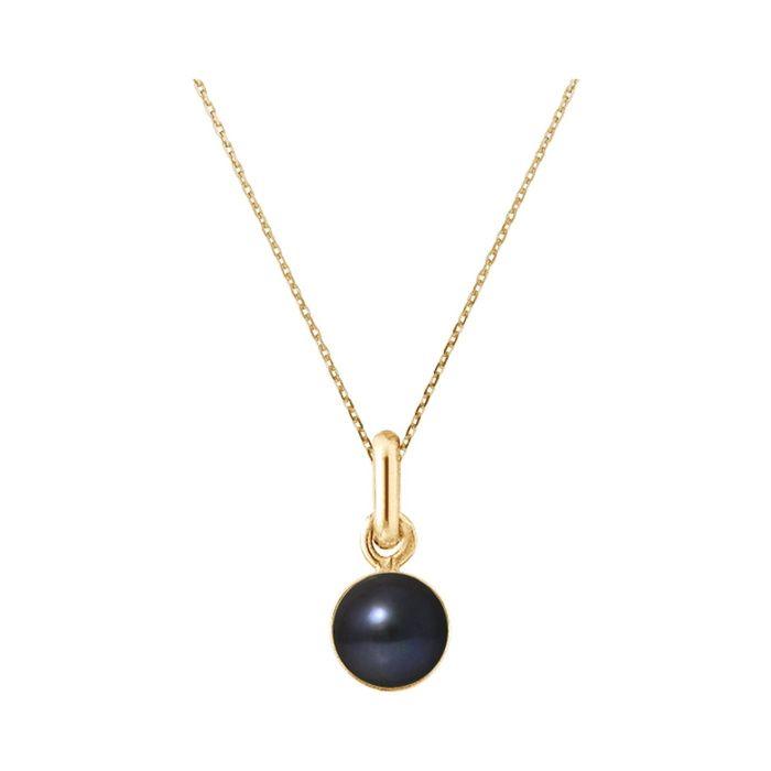 Pendentif - Pearls & Colors - Véritable Perle de Culture Noire 6-7 mm - Or Jaune 375/1000 - Chaîne 42 cm
