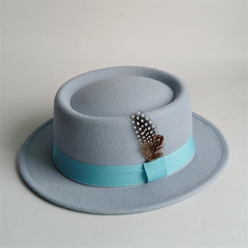 Spring Autumn Billycock Felt Small Brim Feather Bowler Hat Women Men's Fashion All-Matching British Style Hip Hop Fedora Hat