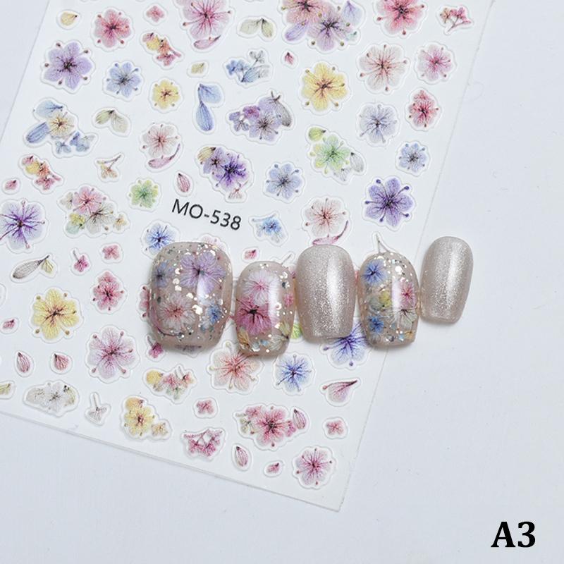 Fashion Cherry Blossom Flower Sakura Spring 5D Nail Art Sticker Gold Stamping Soft Adhesive Relief Adhesive Chic Manicure Decals