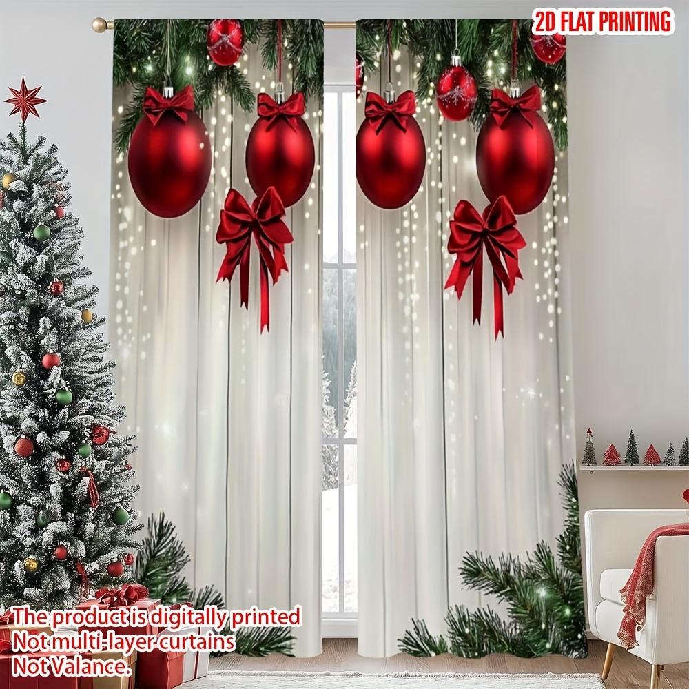 

Christmas Red Green Curtains 2pcs 2D Flat Print Polyester for Indoor Party Birthday Celebration Festive Decor 100*130 HOOK 1pcs