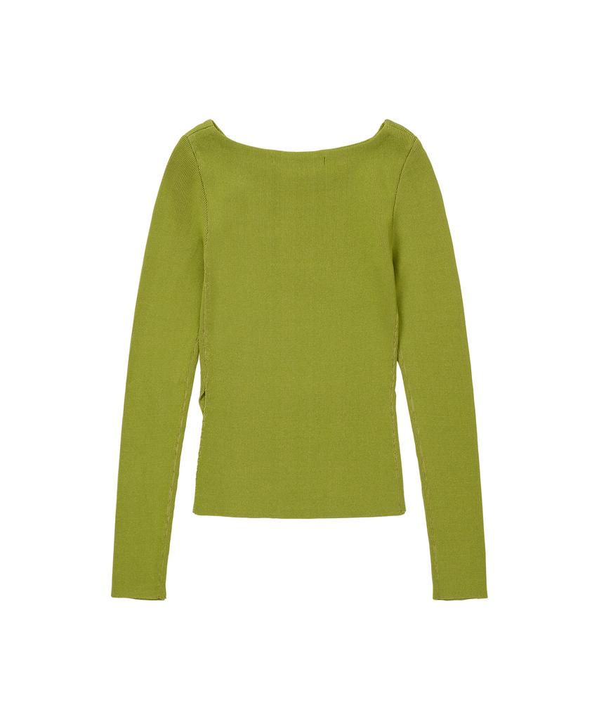 WELLBEING EXPRESS Embroidered Slit Knit Top Leaf Green