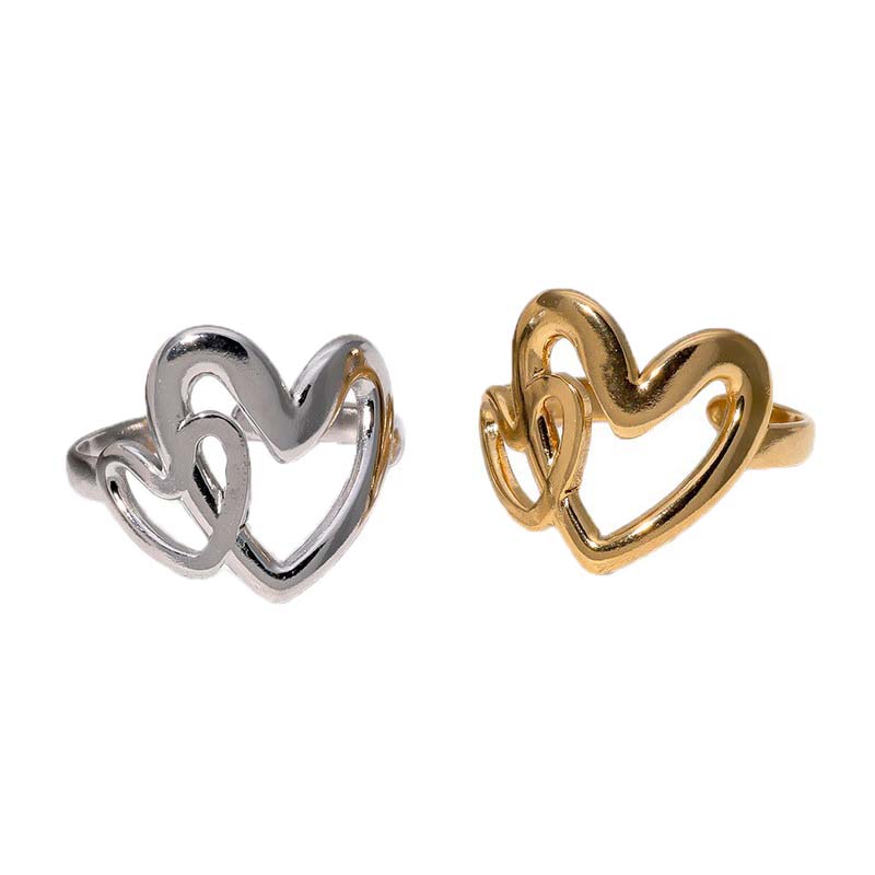 Romantic Stainless Steel Hollow Heart Rings for Women Men Personalized Design Opening Rings Jewelry Wedding Commemorative Gifts