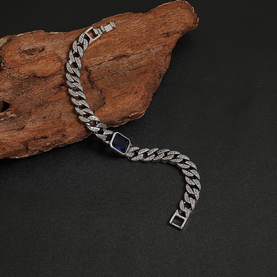 

ZAKOL Серебристый цвет Хип-хоп Кубинский браслет-цепочка с большим квадратным синим цирконом Женский Мужской Браслет с паве из страз Майами Кубинская цепочка