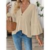 Spring Summer V-neck Elegant Loose Ruffled Women Blouse Half Sleeve Simple Casual Blouse Female New Solid Color Lotus Leaf Tops Office Sweet Clothing