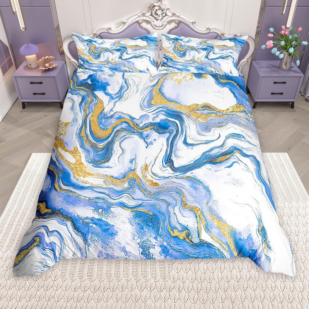 Homewish Chic Marble Duvet Cover Set, Aesthetic Watercolor Artwork Bed Set, Colorful Marbling Quilt Cover Set