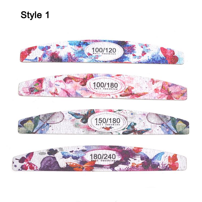 Crescent-Shaped Butterfly Flower Print Nail File - Thin Wood Chip Manicure Shaping and Grinding Tool