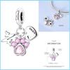 Pink Color Series Charms Beadscopper Cute Girl Pink Dangle Flower Heart Shape Pendant Fit Bangle Bracelet Necklace Jewelry