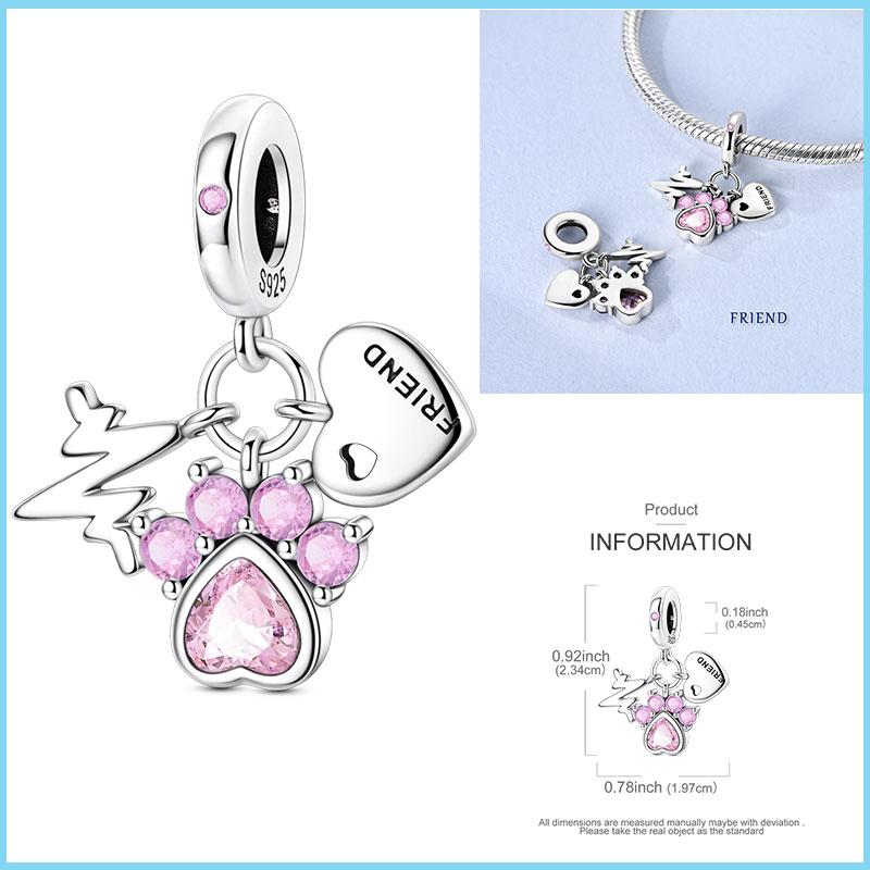 Pink Color Series Charms Beadscopper Cute Girl Pink Dangle Flower Heart Shape Pendant Fit Bangle Bracelet Necklace Jewelry