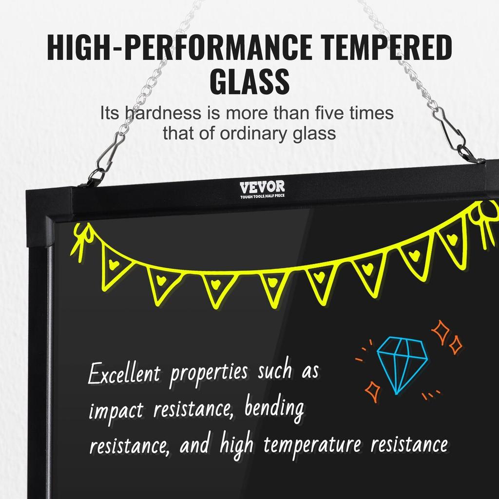 LED Message Writing Board, 24 X 16 Inch Illuminated Erasable Chalkboard, Neon Effect Menu Sign, Drawing Board with 8 Fluorescent Chalk Markers and