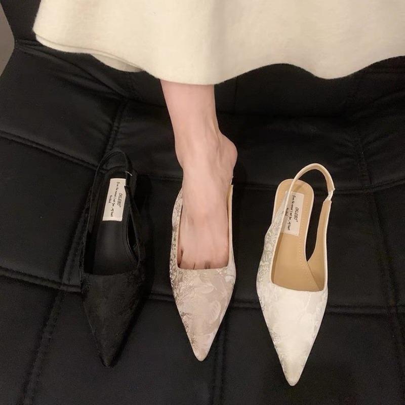 Summer New Women Sandals Heel Ladies Shoes Pointed Toe Solid Female Women's Shoes Back Strap Slip On