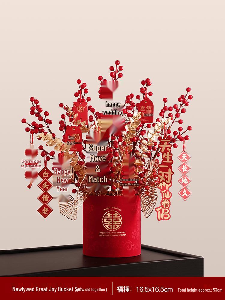

Double Happiness Wedding Engagement Bouquet Ornament - Fortune Bucket for Wedding and Home Decoration, Newlywed Gift