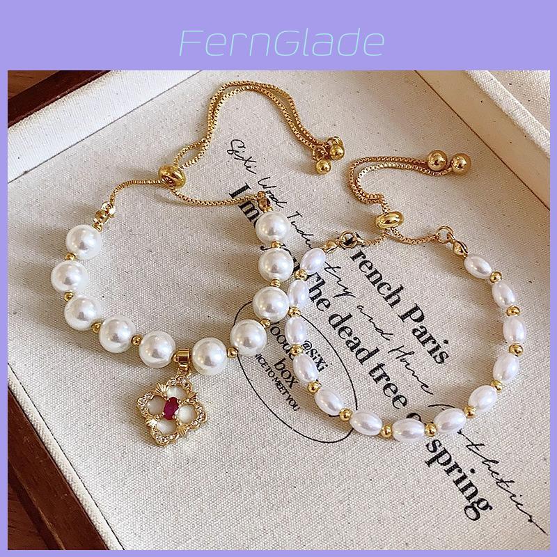 French Vintage Geometric Pearl Bracelet With Gold Plating For Womens Gift