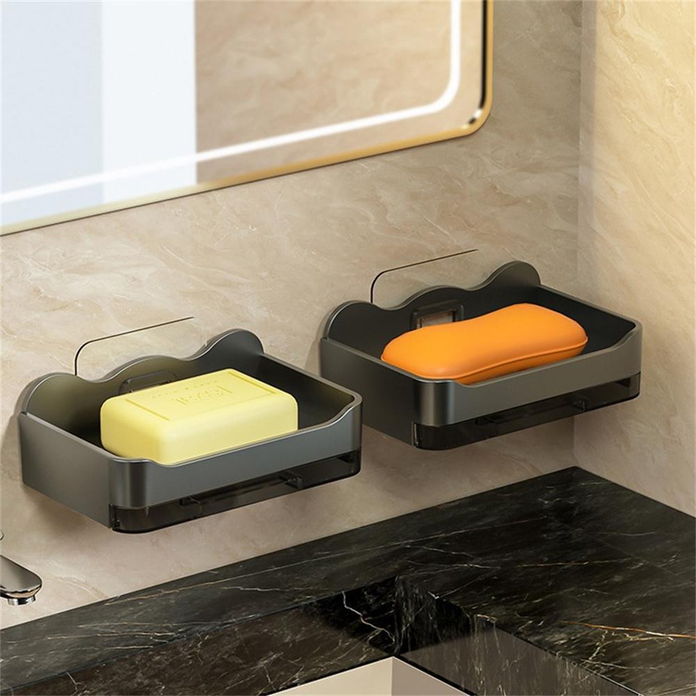 Bathroom Soap Holder Free-Punching Wall Mounted Soap Sponge Holder Organizer Double Drainage Soap Dish Bathroom Accessories