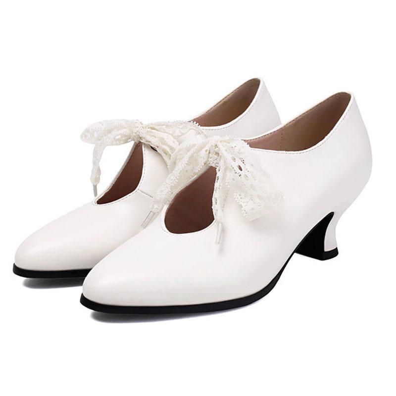 Retro Women Office Shoes Custom Middle Heel Ladies Lace-up Casual Shoes Women Pumps Small Plus Size 34 43 Tacones Mujer WSH5262