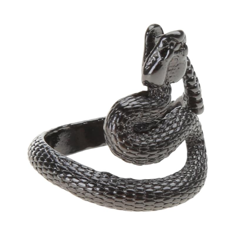 Snake Ring with Tail Copper Rattlesnake Shaped Finger Ring Jewelry Handmade Adjustable Serpent Ring Gift for Men Women