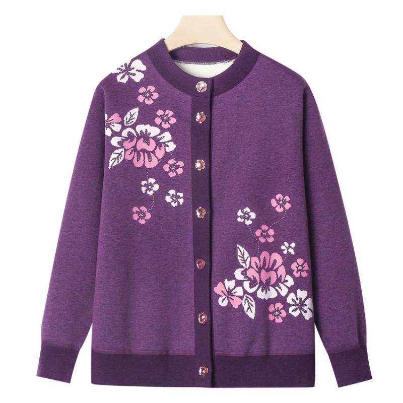 Grandma winter knitted sweater old man velvet cardigan female old lady autumn new clothes mother coat