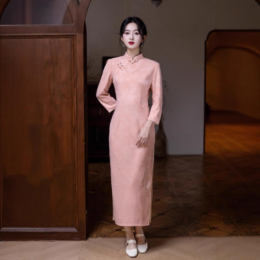 New 1011 autumn and winter national style improved jacquard cheongsam new Chinese large size long wedding ceremony performance generation