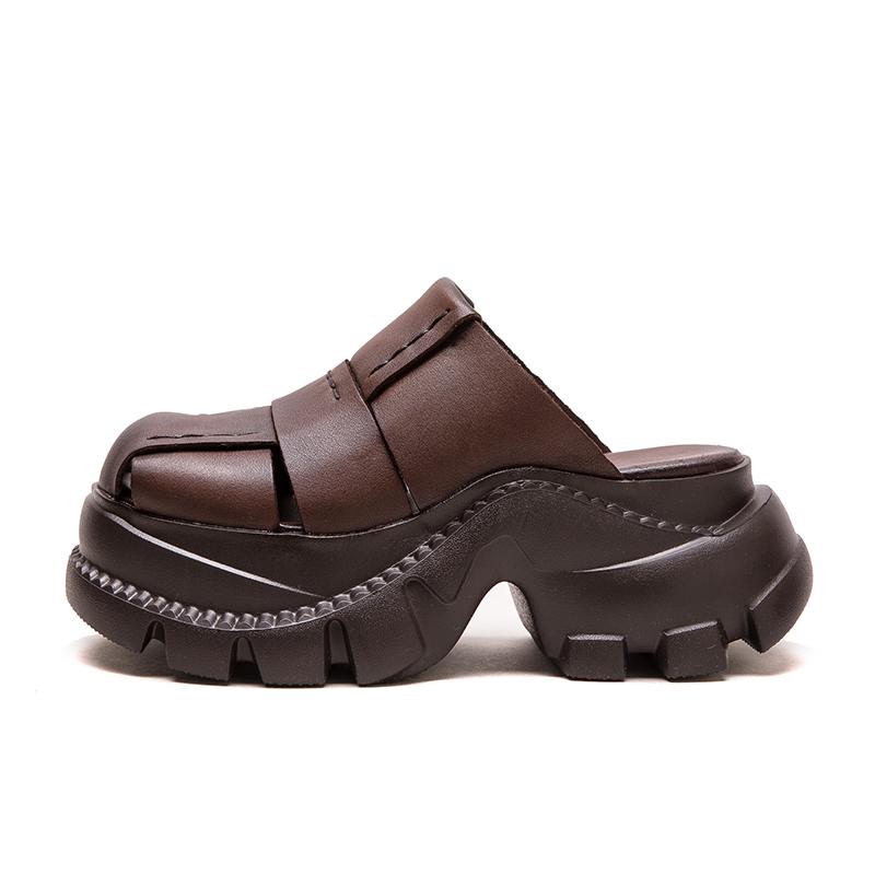 

Масивні шкіряні мюлі на платформі, трендові шльопанці з скульптурною підошвою для жінок 36 кавовий