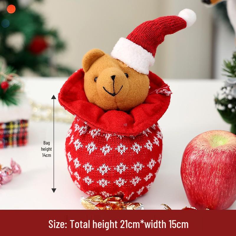 Cross-border Christmas Flannel Apple Drawstring Gift Bag with Bow - Cartoon Candy Bag for Kids