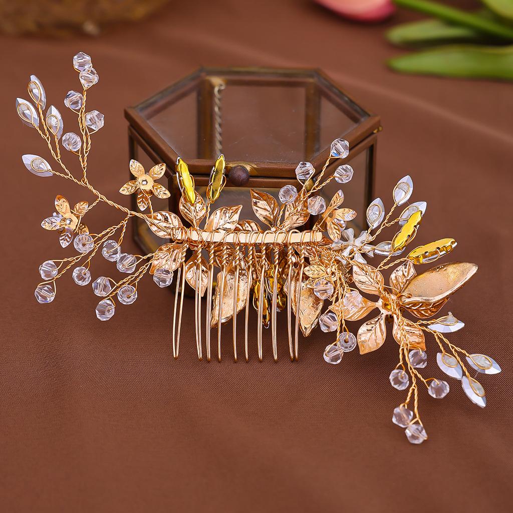 Gold Color Crystal Pearl Flower Hair Comb Bride Guest Headdresses Headpiece Tiaras Wedding Accessories Luxury Hair Jewelry