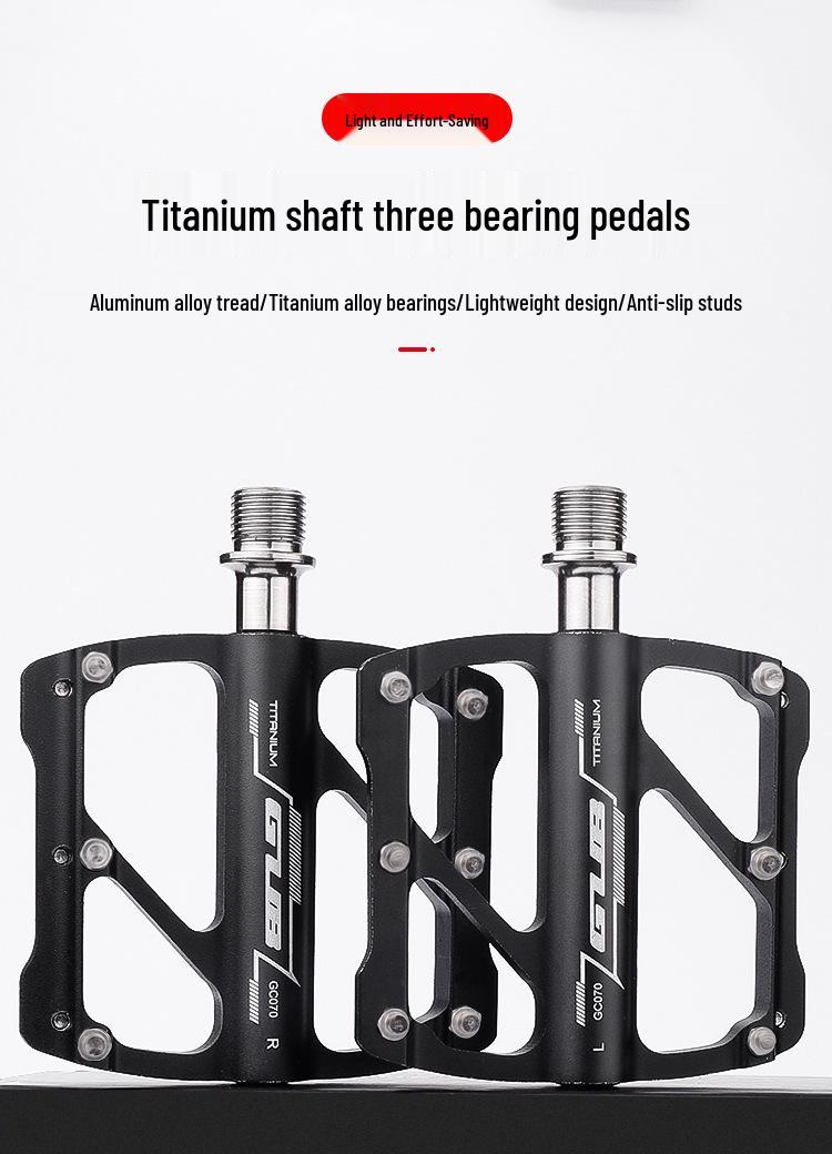 GUB GC070 Ultra-light Titanium Alloy Bike Pedals: 3 Bearings, Titanium Spindle, Flat Design for Road and Mountain Bikes Axle: 14mm чёрный