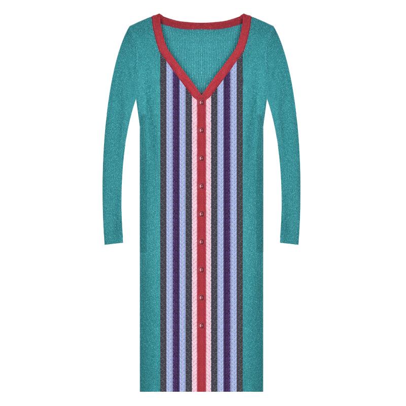 

XITAO модный полосатый пуловер контрастного цвета для женщин вязаное платье WS2107 One Size синий