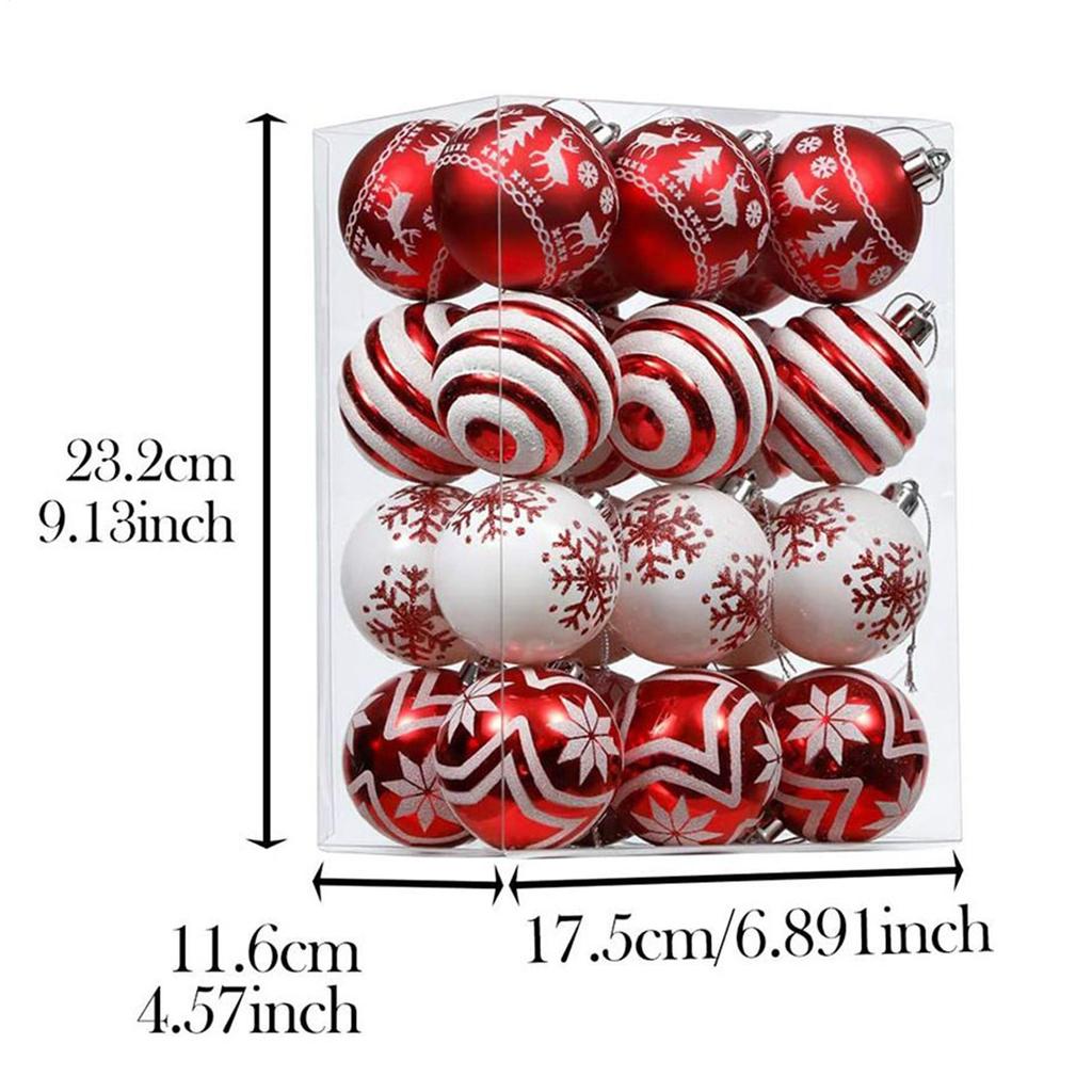 Christmas Balls 24 Pieces Red And White Ball Christmas Tree Decorations 2.36 Inch Shatterproof Pendant For Home Party