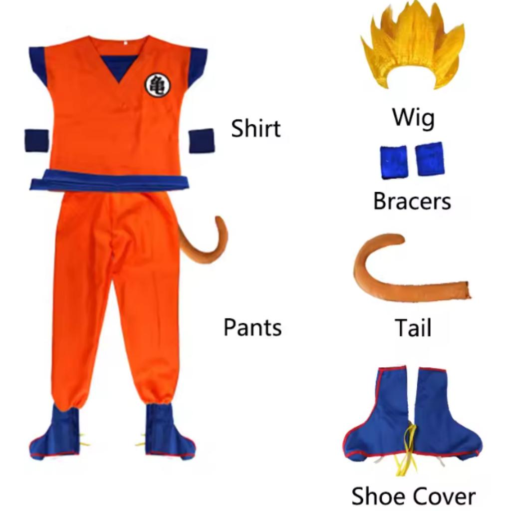 Kids Anime Son Goku Cosplay Costumes Krillin Training Clothes Superhero Outfits with Super Saiyan Wig Comic Con Party Costume