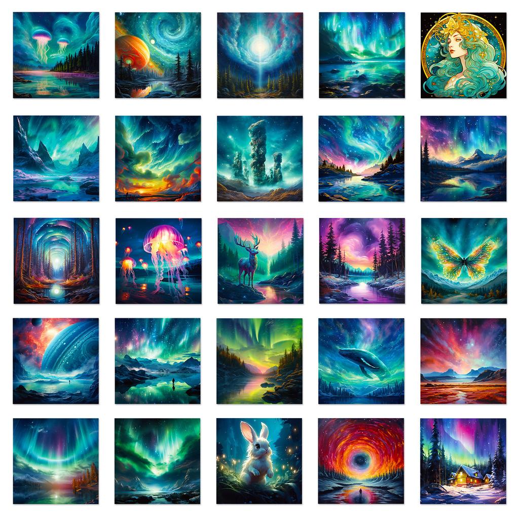 50 Aurora Landscape Personalized DIY Waterproof Suitcase Water Cup Laptop Self-adhesive Decorative Stickers