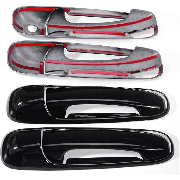 8Pcs Set Plastic 4 Door Handle Covers Fit for Dodge Ram 1500 2500 3500 4500 5500 2002 2003 2004 2005 2006 2007 2008-Gloss-Black
