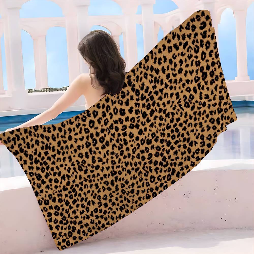 Leopard Print Beach Towel Absorbent Quick Dry Sandproof Microfiber Towel for Adults Ideal for Swimming Pool Travel Camping