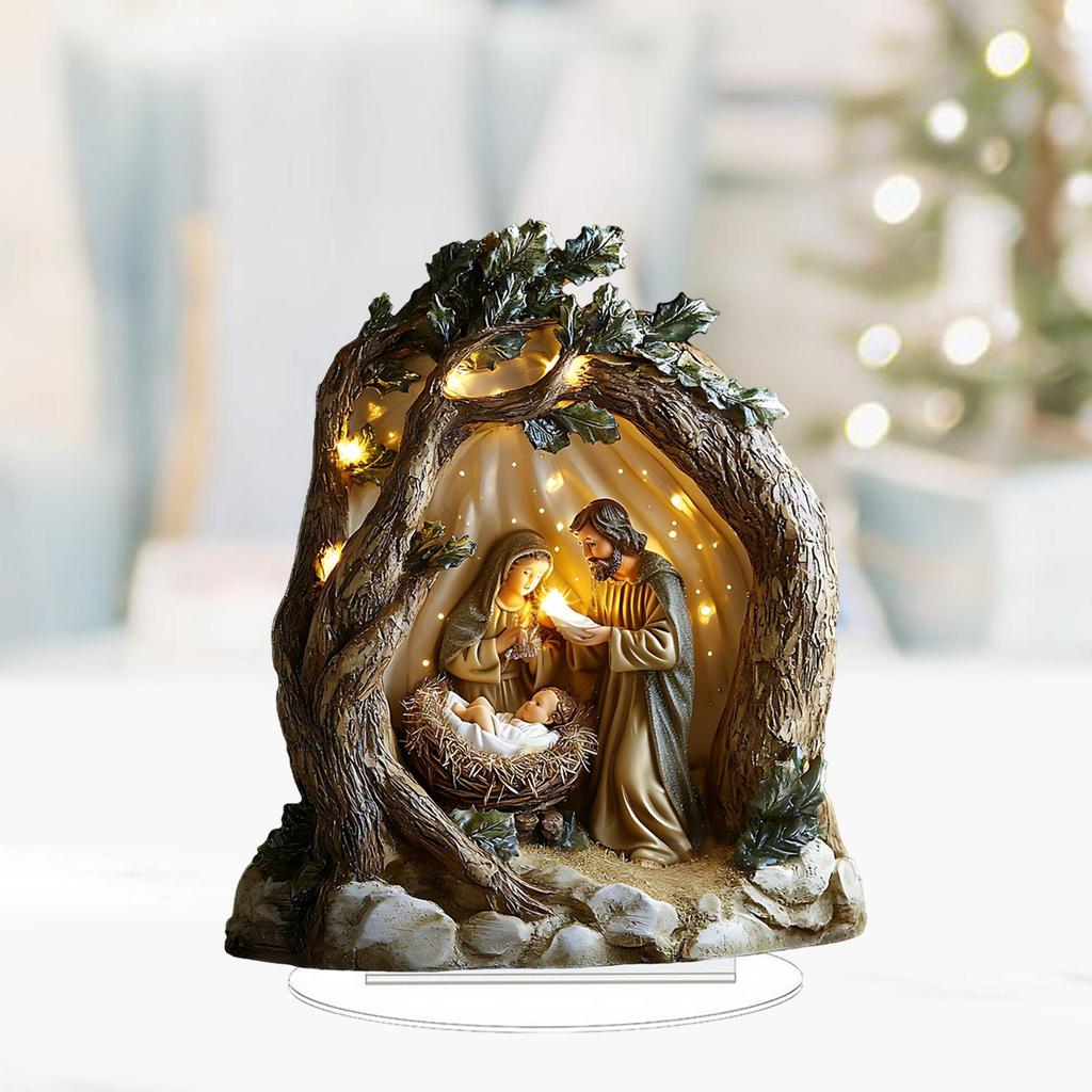 2D Acrylic Virgin Mary Statue Jesus Nativity Scene Figures Classic Exquisite Religious Decoration Christmas Desktop Home Decor