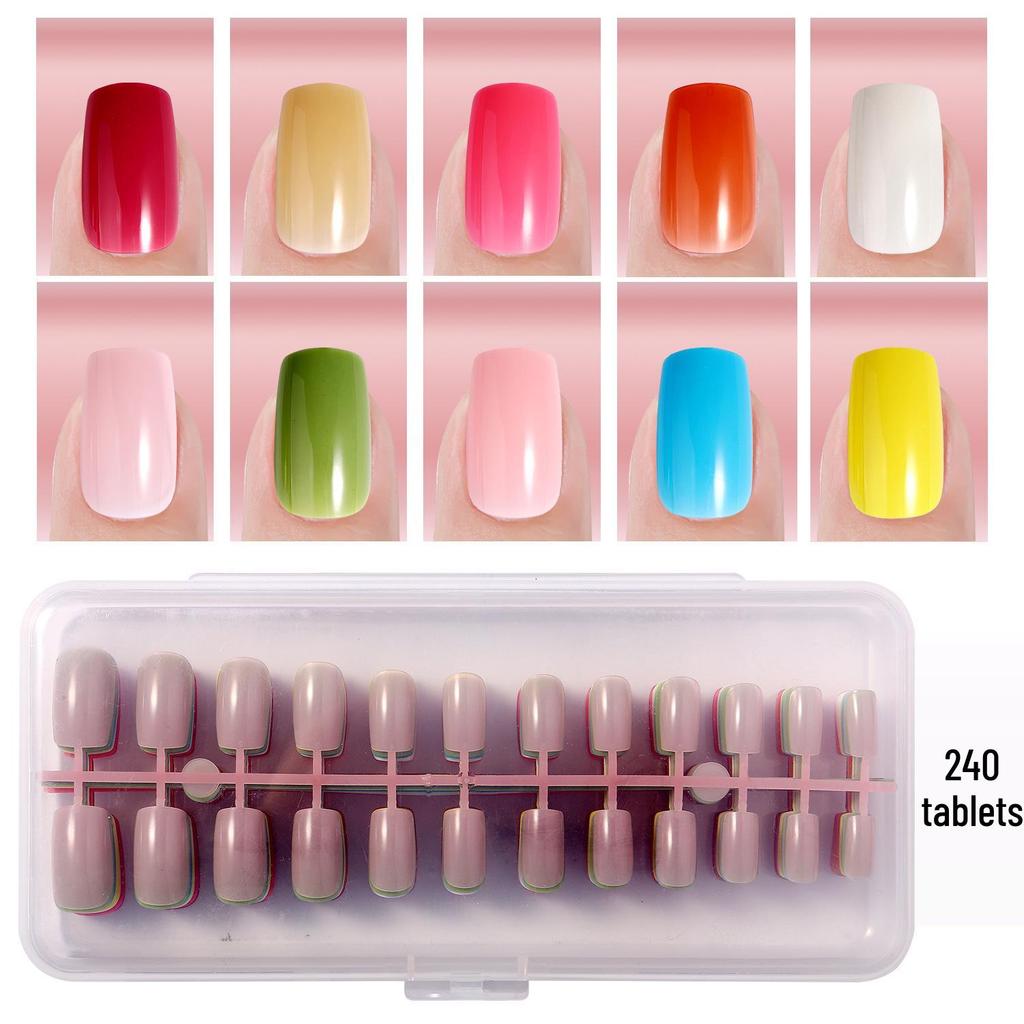 Colored Glitter Nail Art Tips - 240-Piece Set with Various Styles and Multiple Colors, Boxed Fake Fingernail Stickers