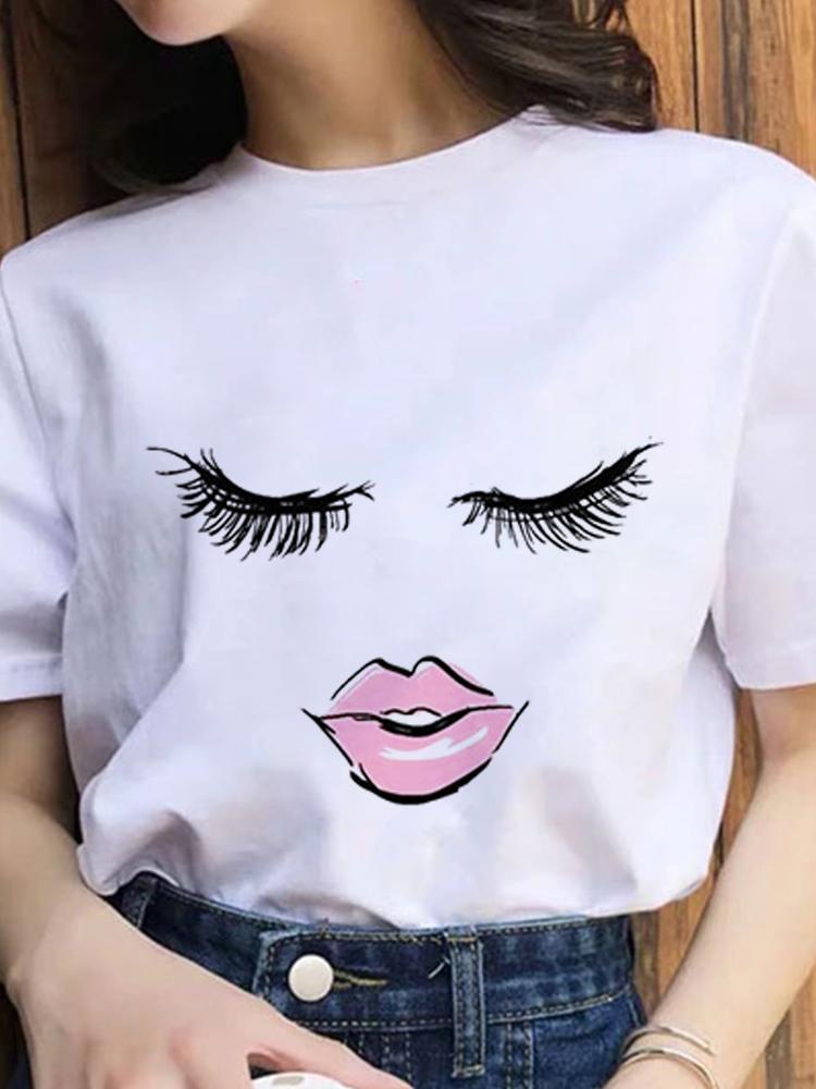 Women Fashion 2022 Cartoon Shirt Print Summer T-Shirts Female Sexy T-Shirt Aesthetic Clothes Summer Tops Trend Graphic T Top
