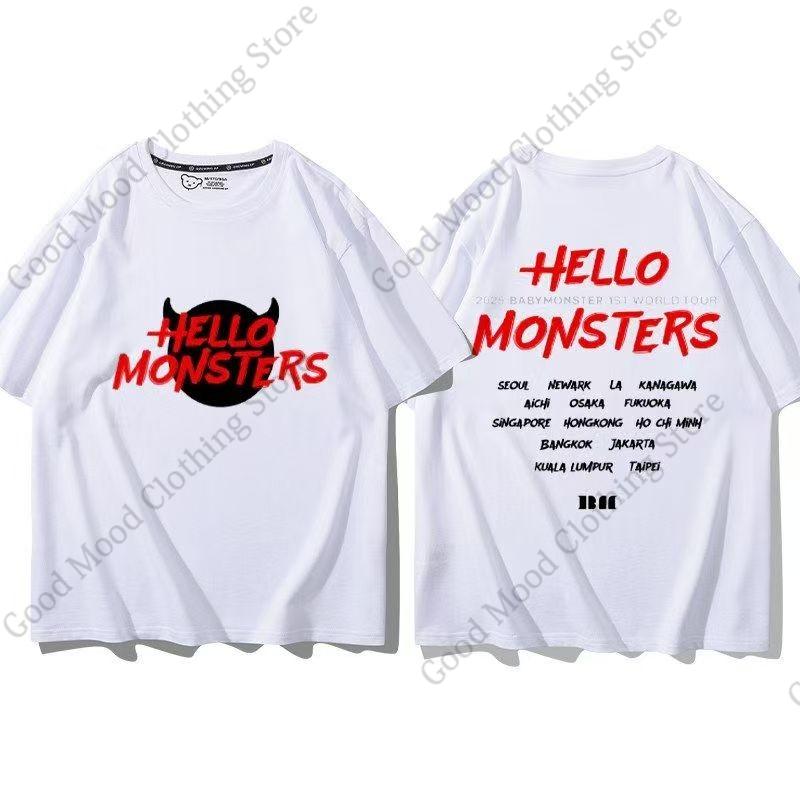 BABYMONSTER T Shirt Kpop Fashion HELLO MONSTER WE GO UP Concert Fans Tshirt Kpop Fans Clothes Cotton Short Sleeve Tee Tops
