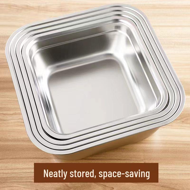 Square Stainless Steel Vegetable & Rice Washing Basin with Sieve