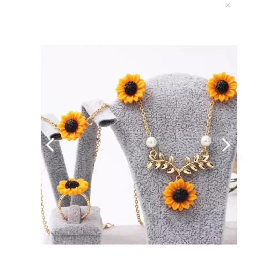 

Женское позолоченное колье, браслет, кольцо и серьги с камнем в дизайне подсолнуха