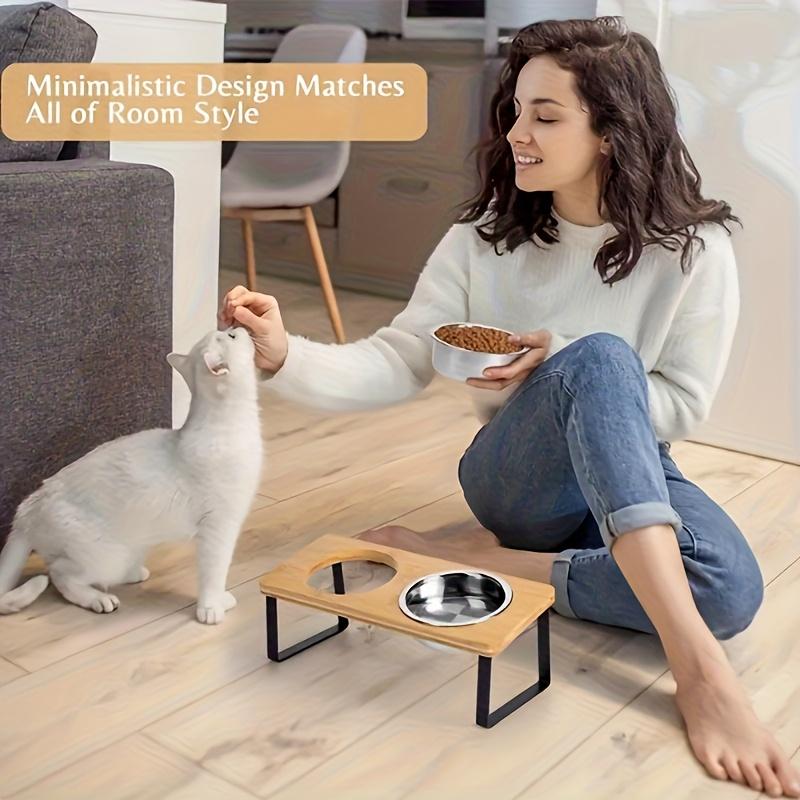 1 piece wooden pet feeder, anti knock and cervical protection for dogs, cat, large feeding bowl holder, wooden dog bowl