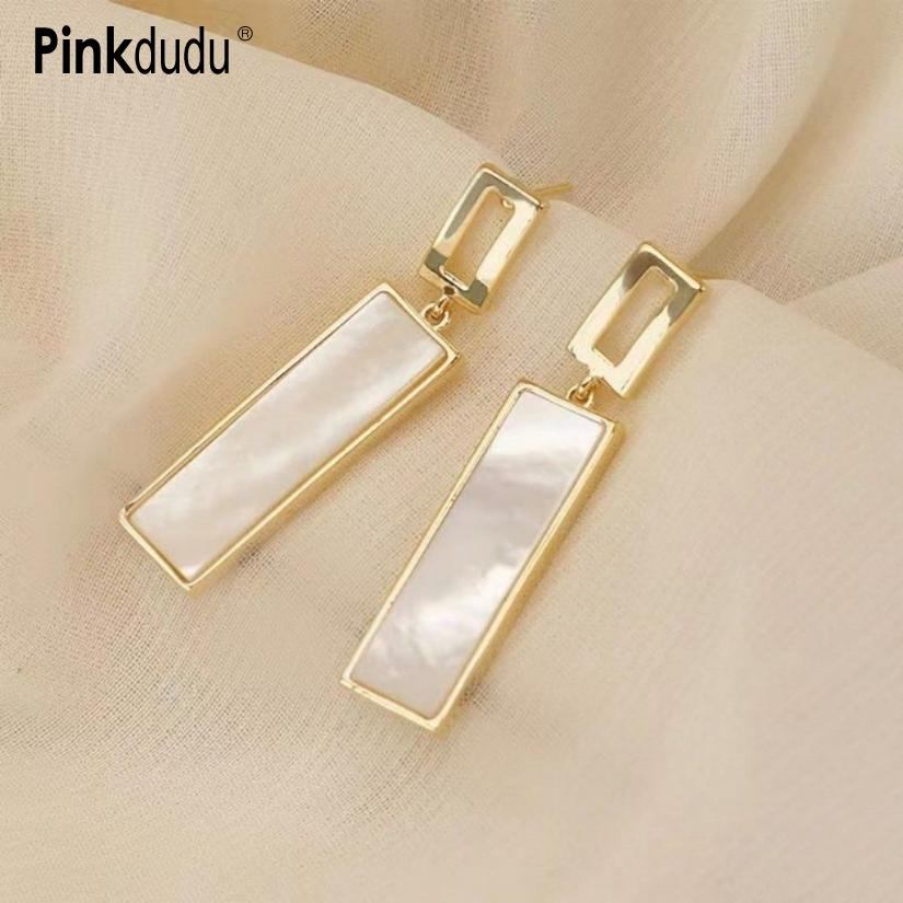 Pinkdudu Simple Geometric Square Zinc Alloy Earrings Shell Trendy Black Drop Earrings Women Jewelry PD2260