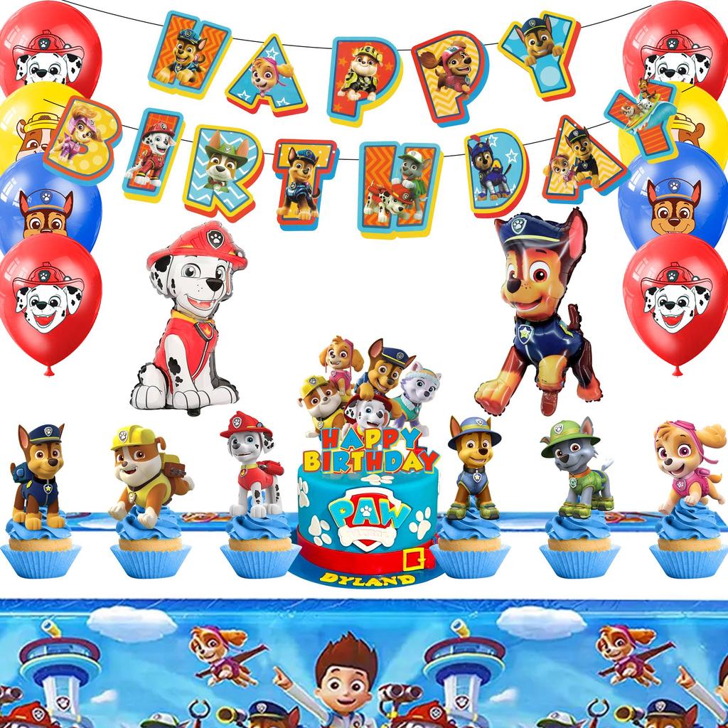 29Pcs Cartoon Dog Party Decorations, Cartoon Party Supplies - Dog Party Balloons Background Tablecloth and Dog Happy Birthday Banner Etc.