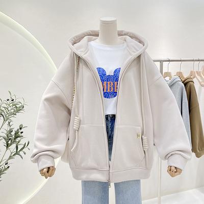 Cárdigan de forro polar para mujer, chaqueta con capucha, cremallera suelta, informal, grueso y cálido