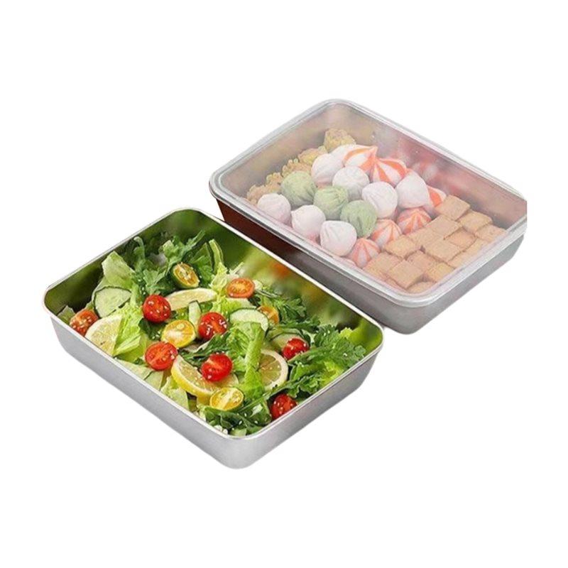 ABBP-Rectangular Food Storage Pan Stainless Steel Food Pan Commercial Dish Tray Lunch Box With Lid For Fresh Lunch
