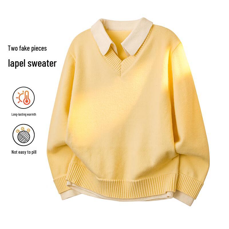 MEDE Men's Faux Two-Piece Shirt Collar Knit Sweater