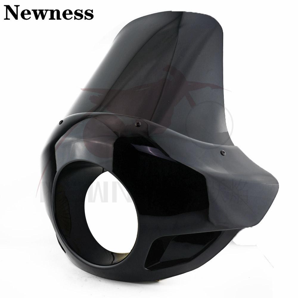 Gloss Black Motorcycle Headlight Fairing Mask 5 3/4" Headlamp Windshield Cover For Harley Sportster Iron Dyna FX XL 883 1200