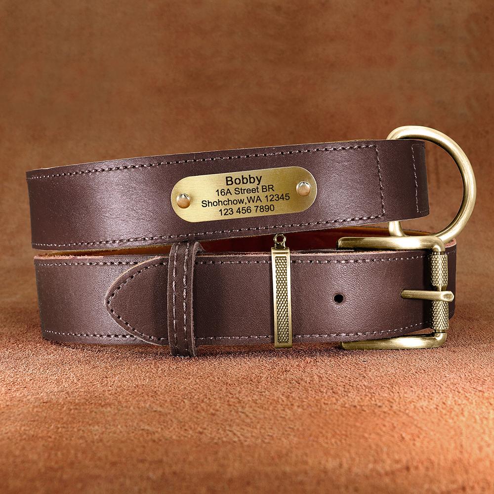 Personalized Dog Collar Leash Set Custom Leather Dog Tag Collars Free Engraved Nameplate For Small Medium Large Dogs Pitbull