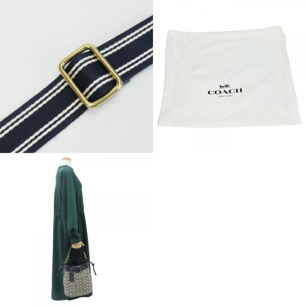 Used COACH Shoulder Bag Field Bucket C3853 Signature Canvas/leather Navy Gray Purse