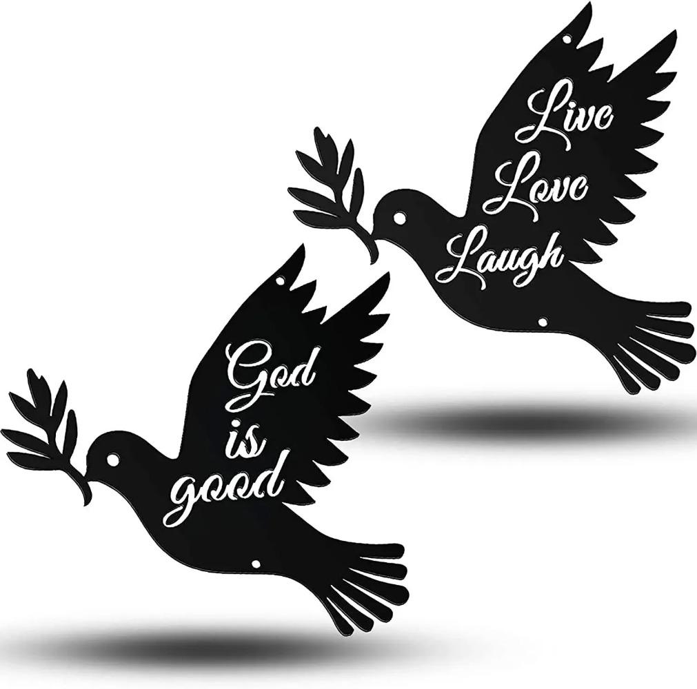 

2 предмета декора для стен из металла «Голубь мира» — «Живи, люби, смейся» и «Бог добр», элегантный и вдохновляющий декор для стен для дома чёрный