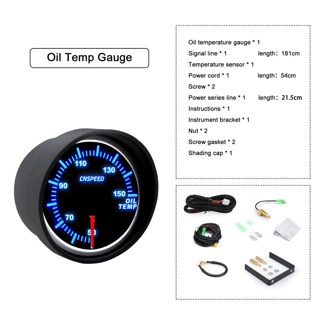 Universal 2" 52mm 10 Color Turbo Boost Gauge LED 12V Racing RPM Tachometer Water Oil Temperature Meter Red Pointer With Sensor