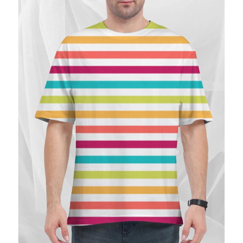 Full Sublimation Striped Camouflage Waves Pattern T-shirt For Men Funny Geometric Patterns Short Sleeve T Shirts Summer Casual